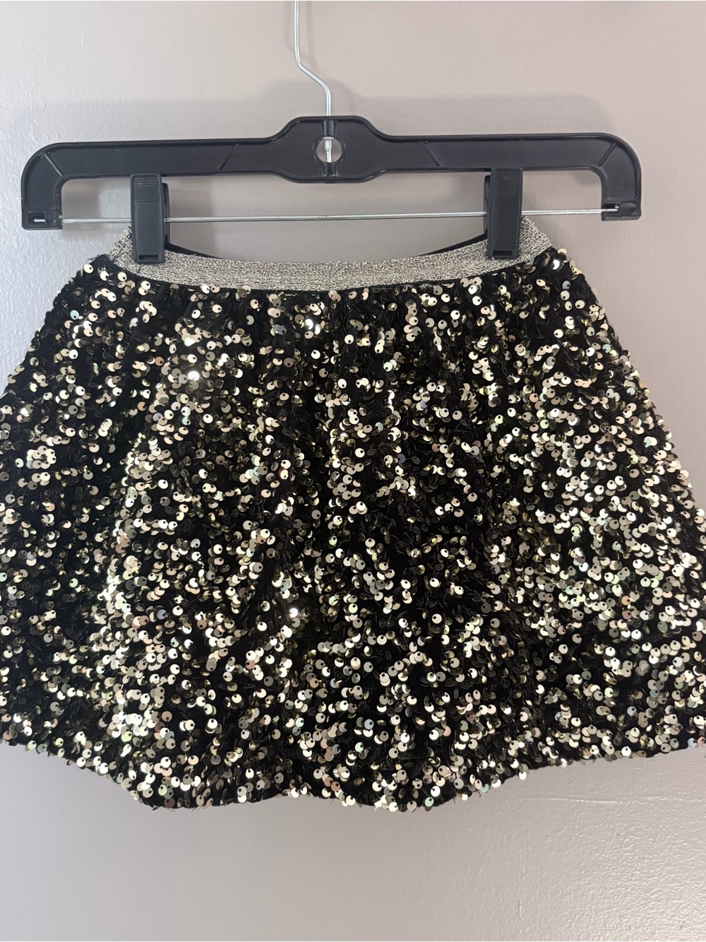 Girls Black Gold Sequin Mini Skirt Size 6 Elastic Waist Holiday Party